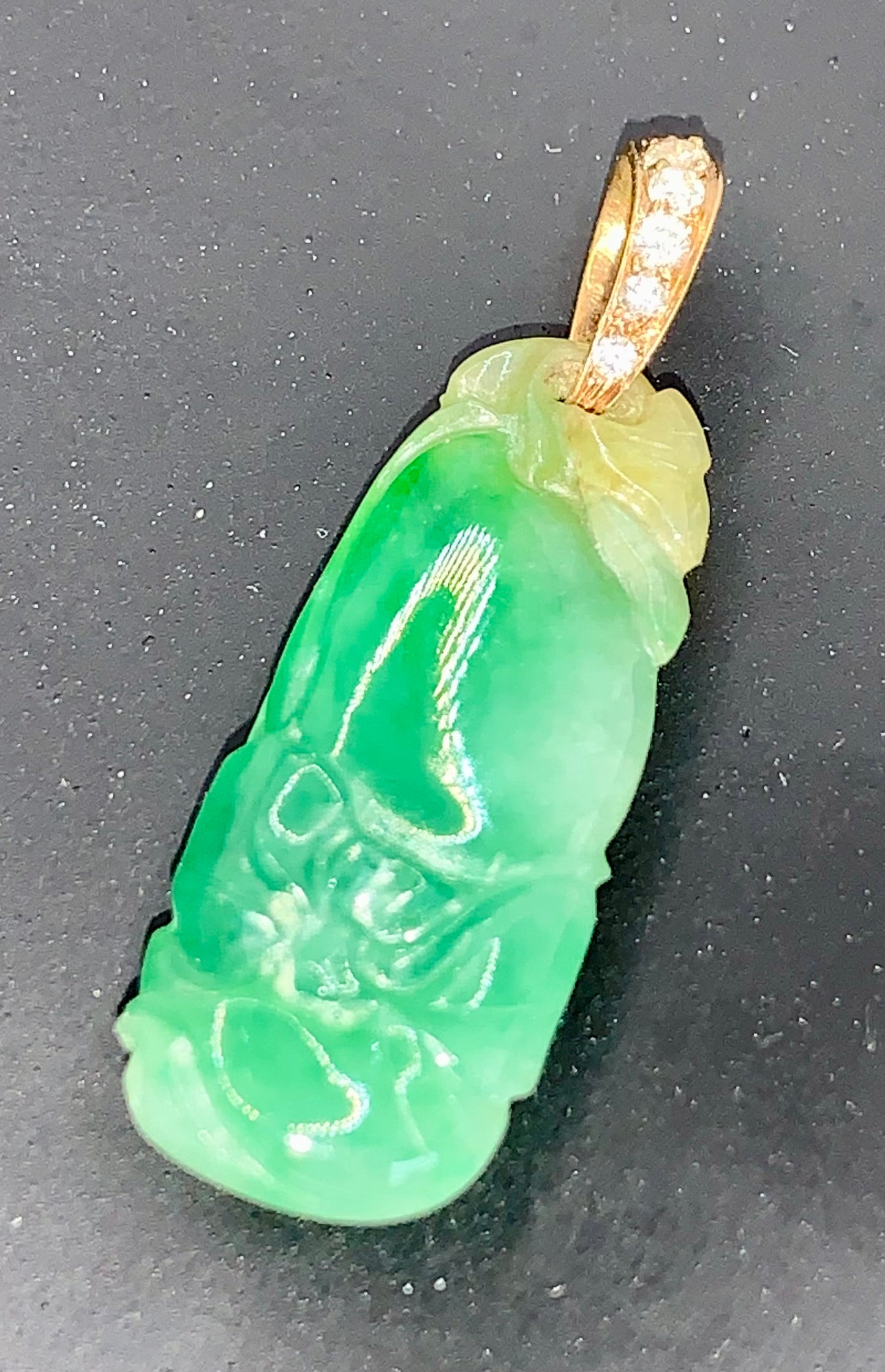 Carved Asian Jade & Diamond Pendant