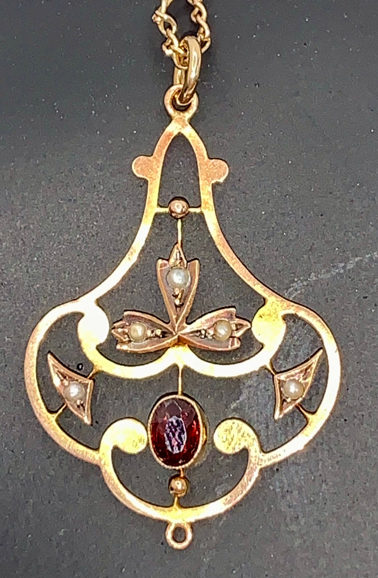 Art Nouveau Amethyst & Seed Pearl Pendant