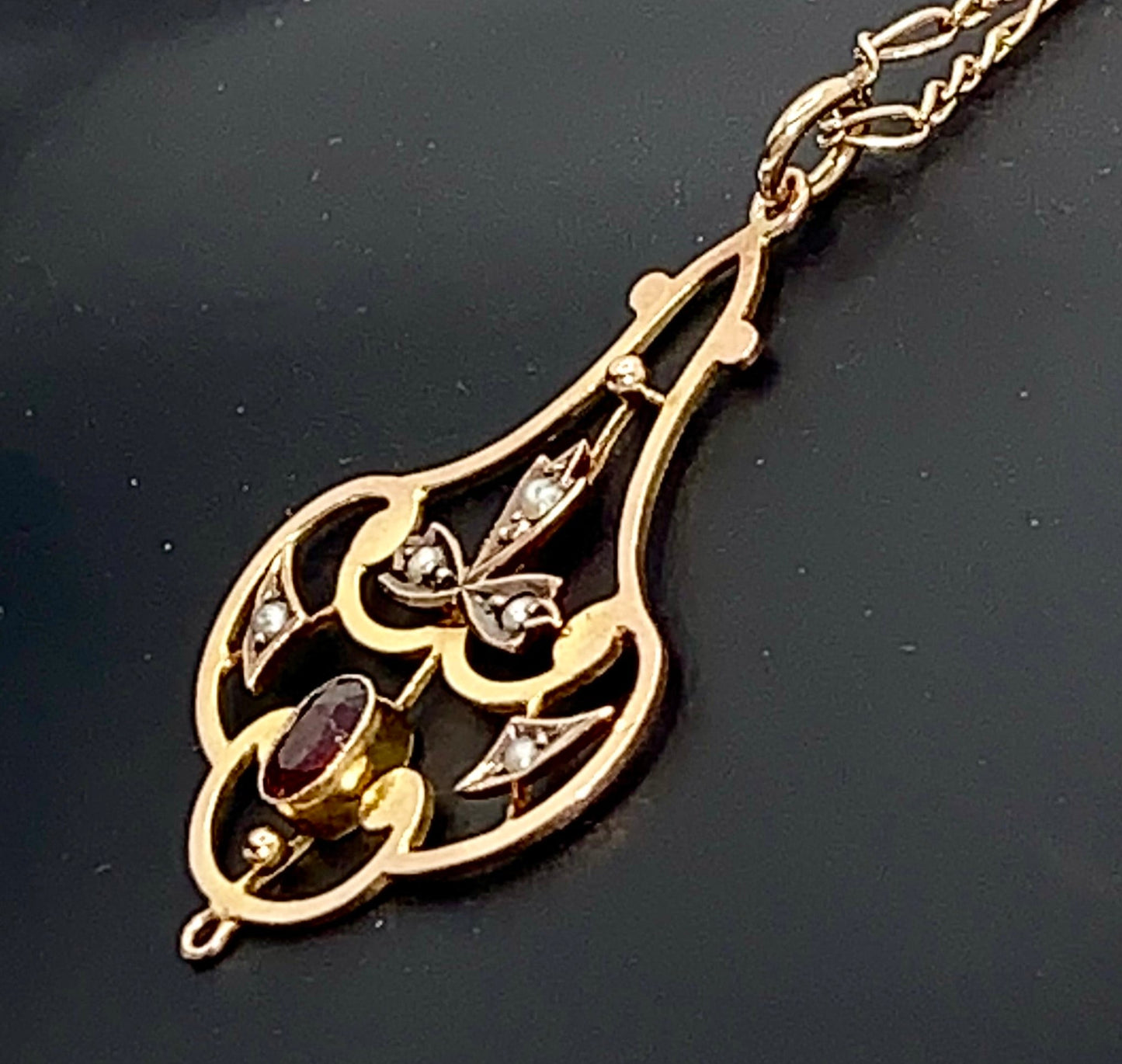Art Nouveau Amethyst & Seed Pearl Pendant