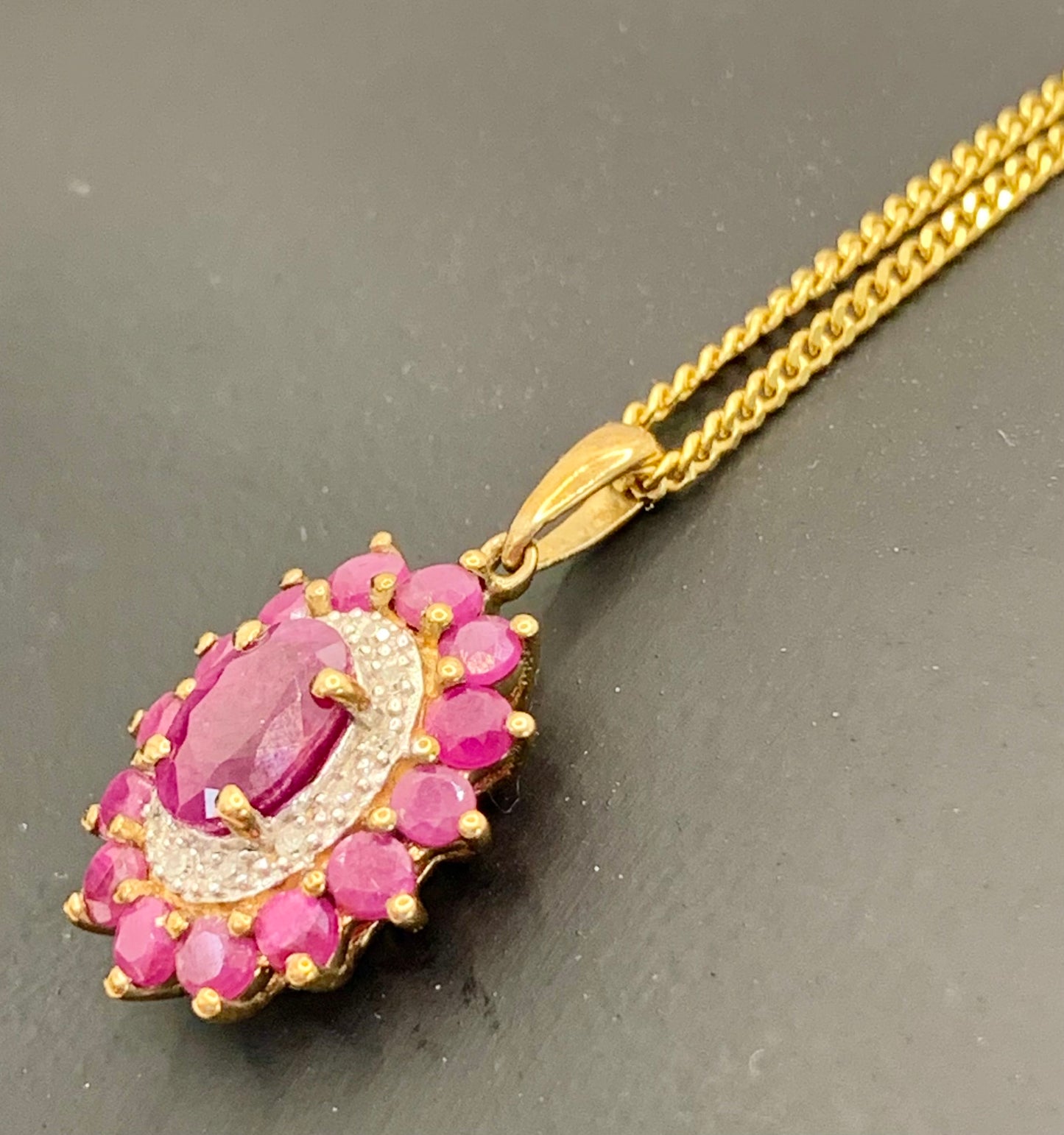 Italian Ruby & Diamond Cluster Pendant