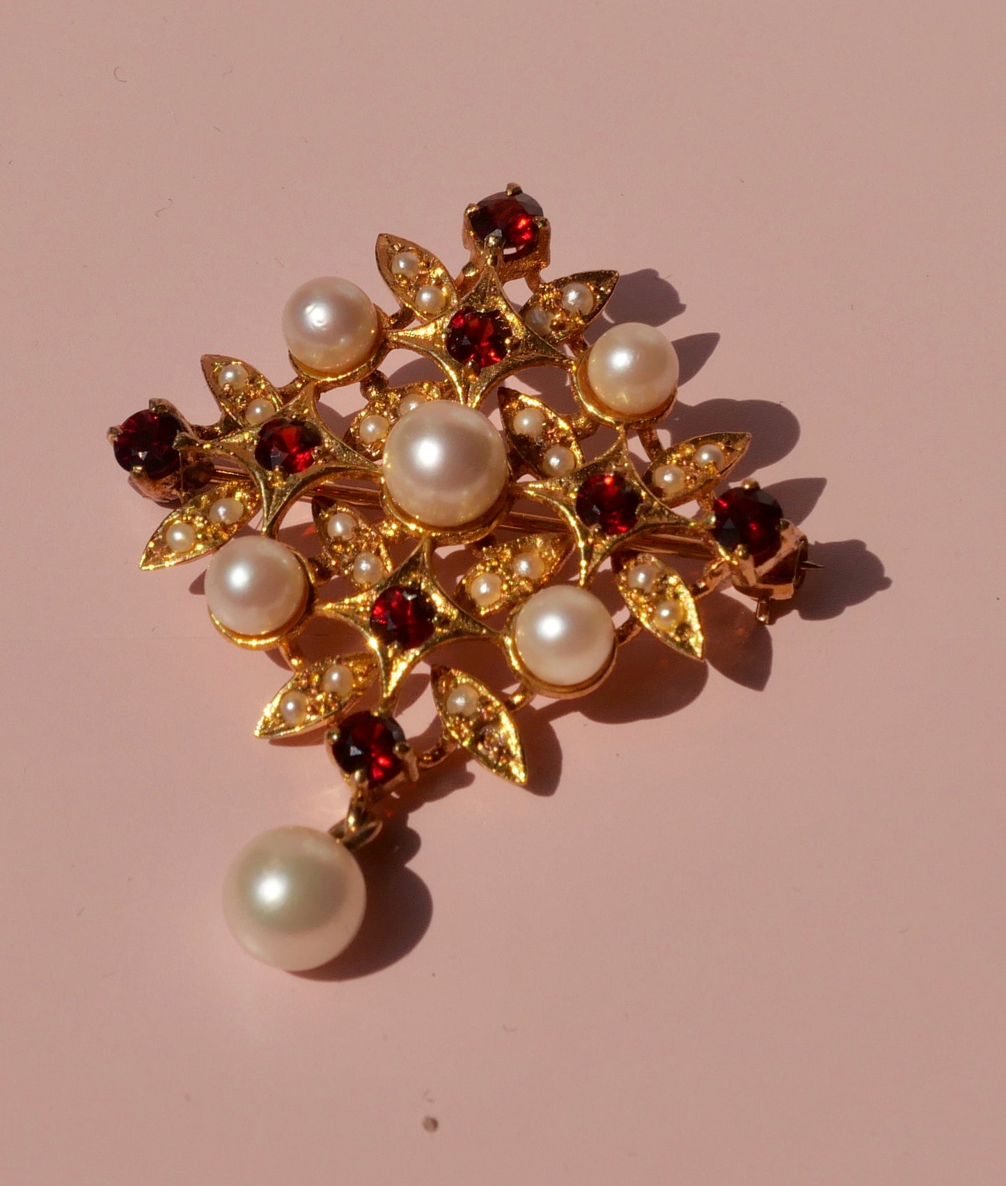 Pearl, Garnet & Seed Pearl Brooch