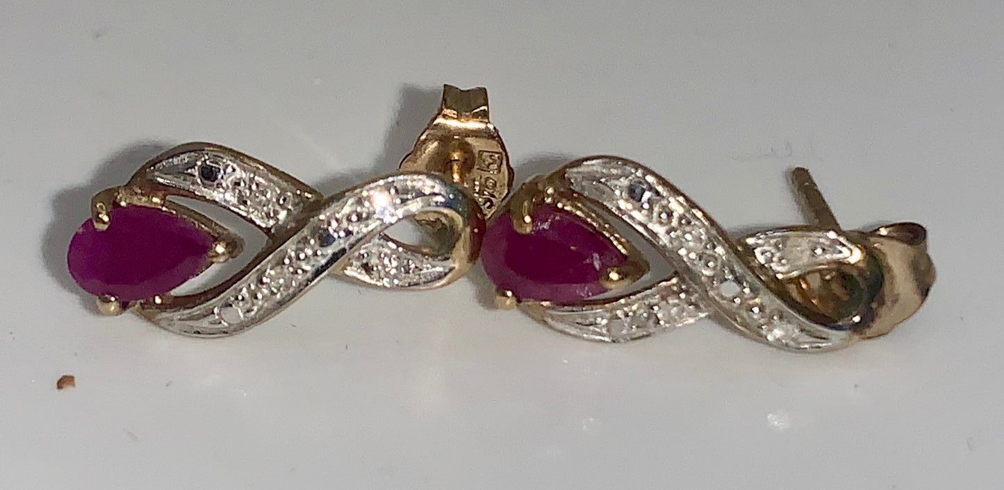 Ruby and Diamond Cluster Earrings