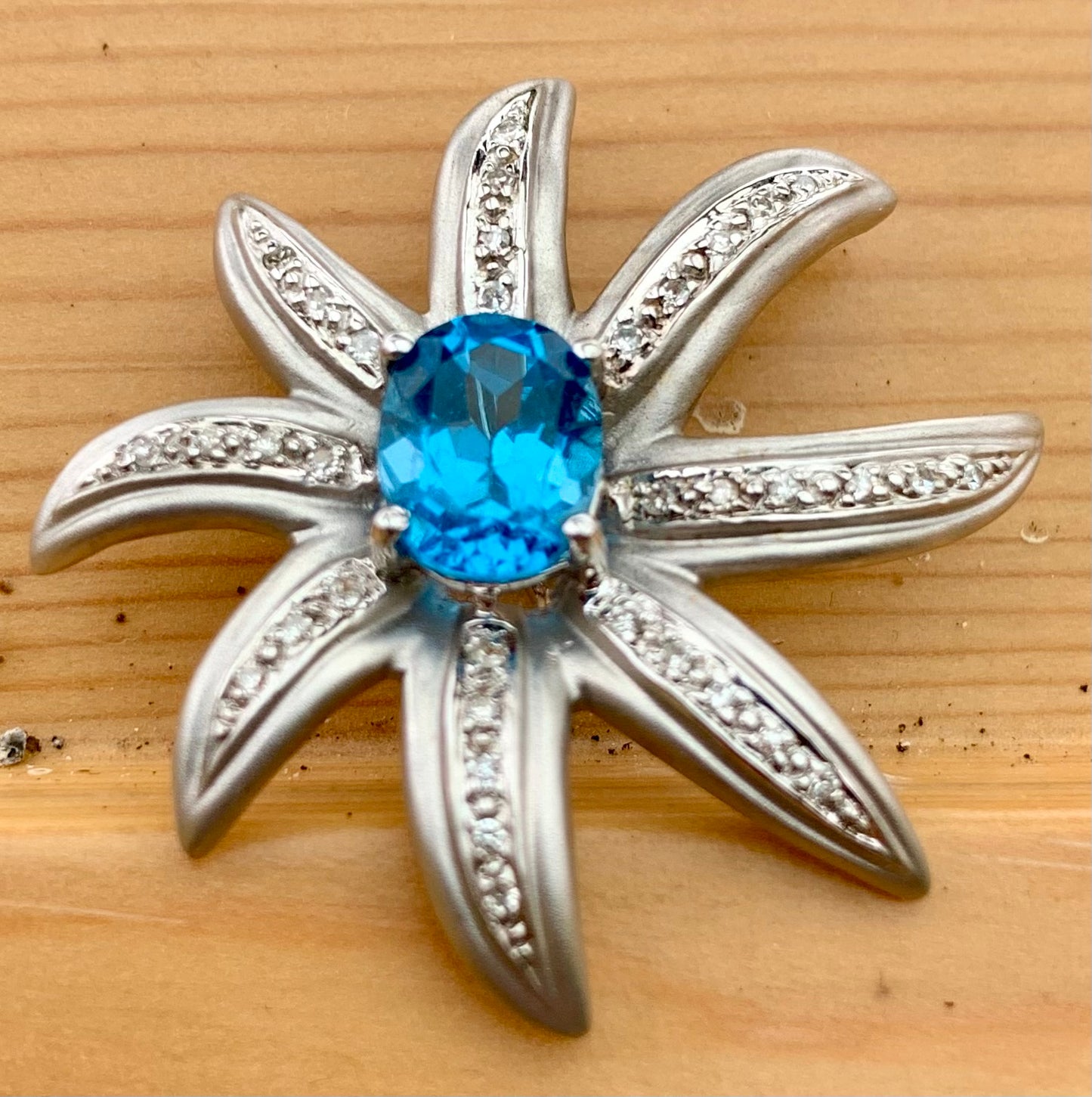 Royal Blue Topaz and Diamond Cluster Flower Earrings