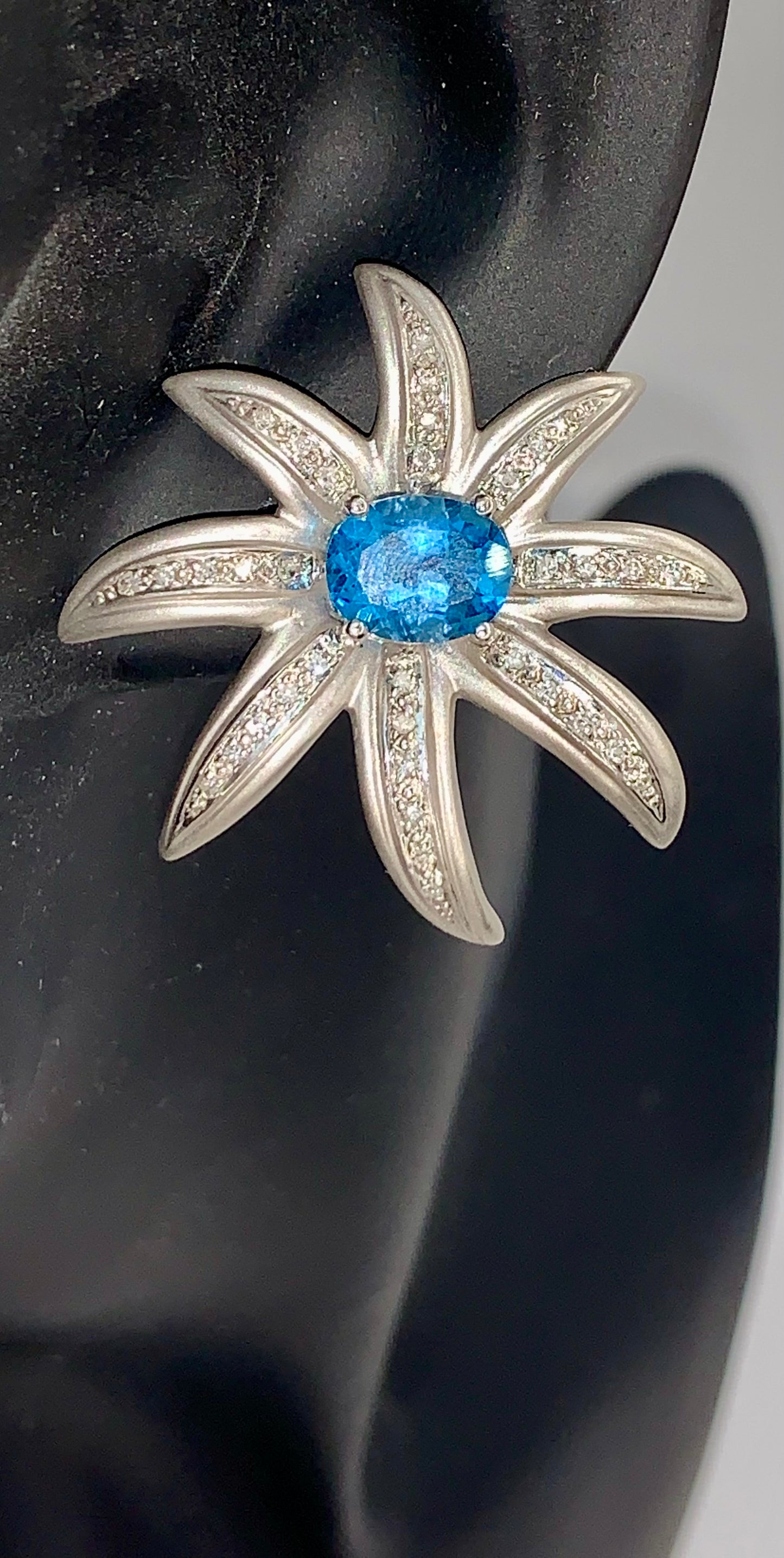 Royal Blue Topaz and Diamond Cluster Flower Earrings