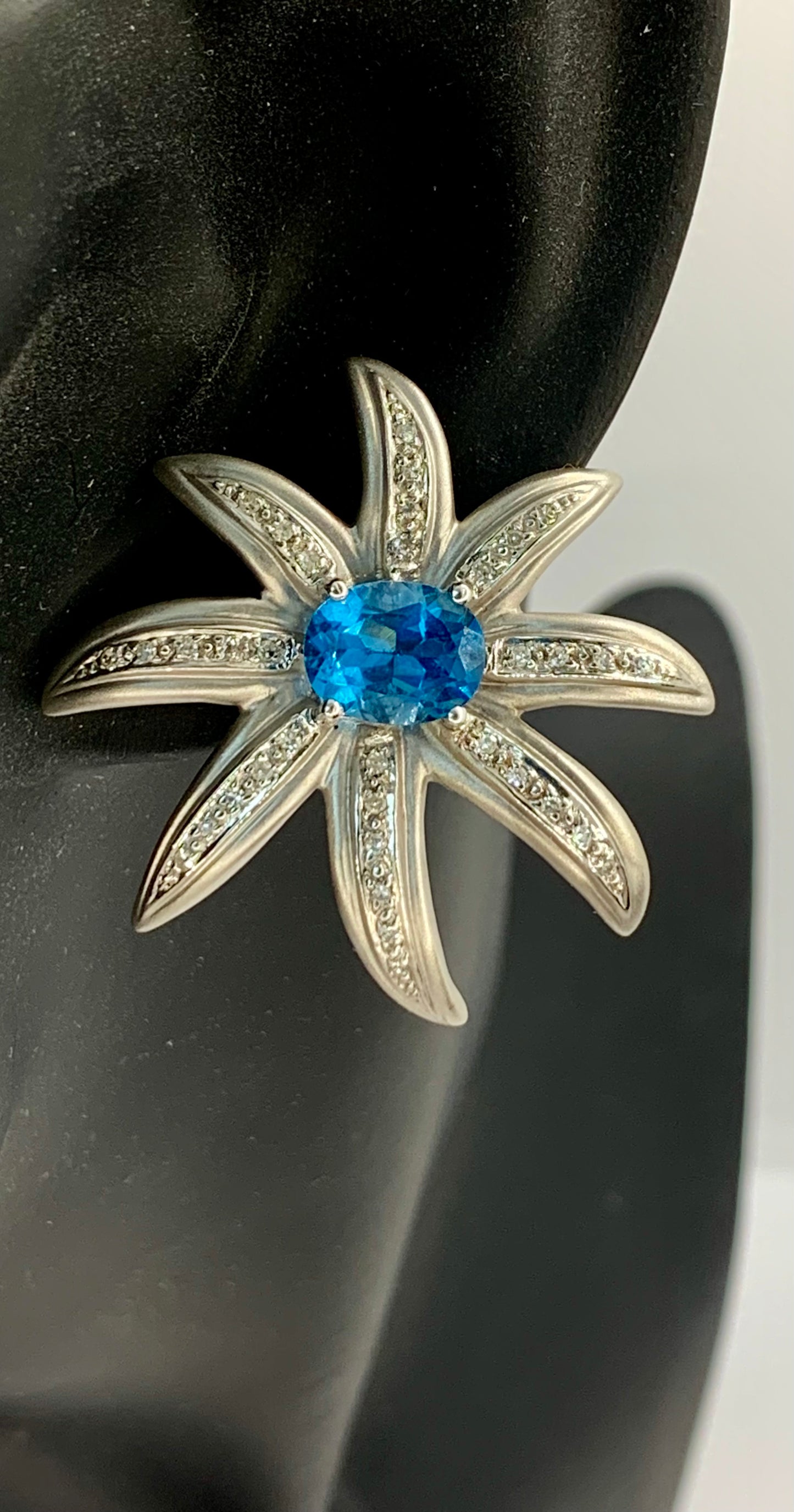 Royal Blue Topaz and Diamond Cluster Flower Earrings