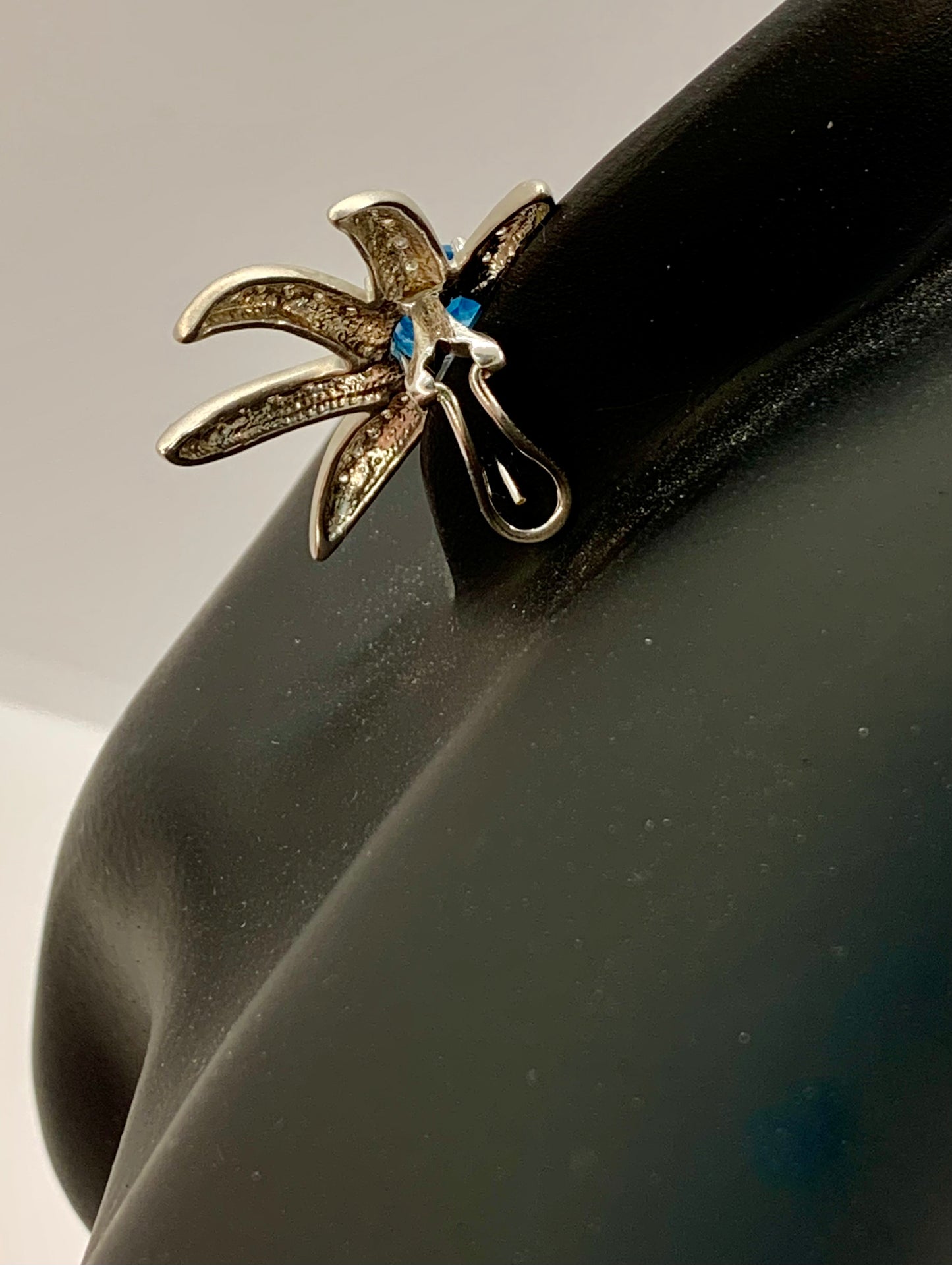 Royal Blue Topaz and Diamond Cluster Flower Earrings