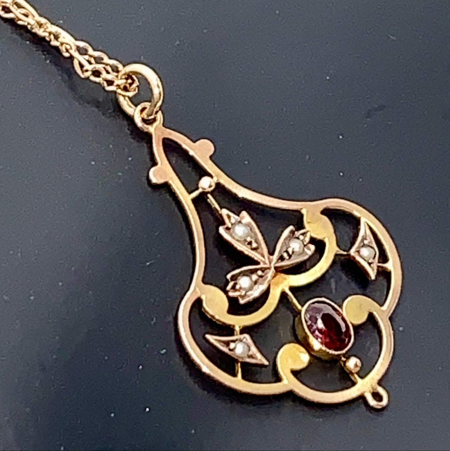 Art Nouveau Amethyst & Seed Pearl Pendant