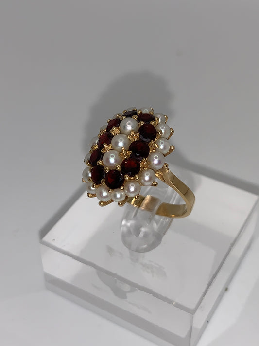 Garnet and Seed Pearl Cluster Ring